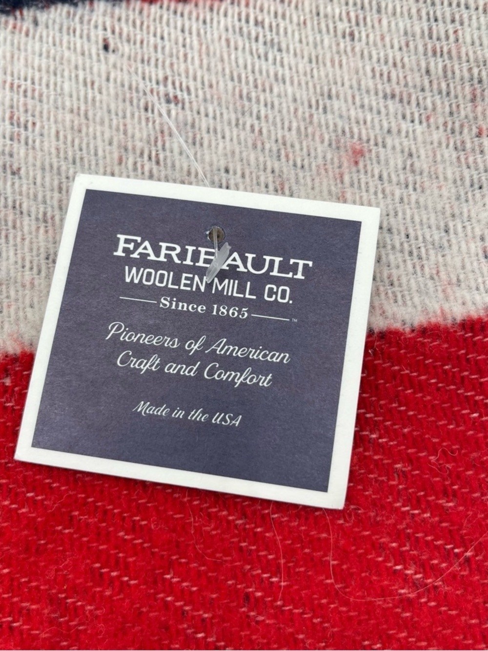 Faribault Woolen Mill Co Red White Blue Wool UnstructuredTote Shoulder Bag USA - Picture 2 of 9